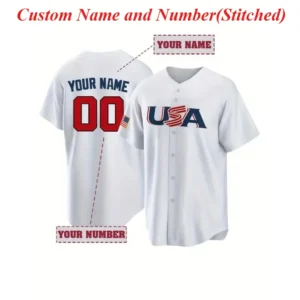 Customized Name And Number Men's Embroidered Baseball Jersey USA.